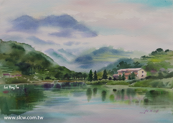 Ci Lin Lake after the rain_雨後麒麟潭_賴英澤 繪_Painted by Lai Ying-Tse